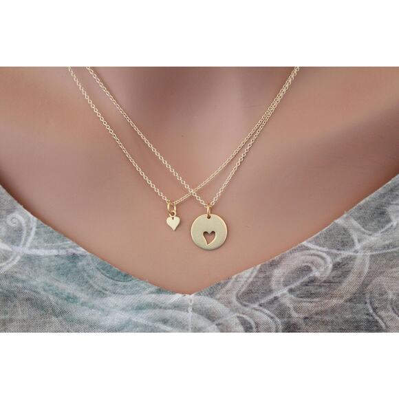 Gold Mother Daughter Heart Necklaces, Gold Mother Daughter Necklace SetSet - Picture 3 of 4